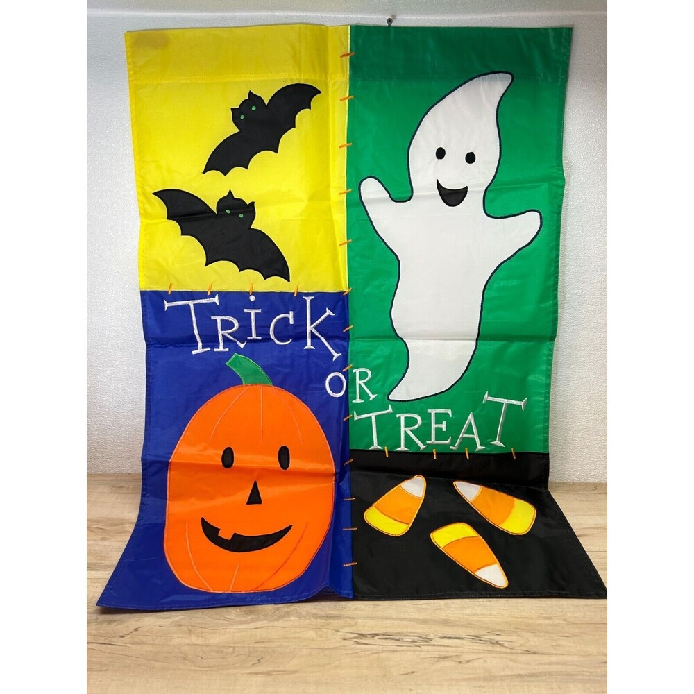 Halloween Trick Or Treet Pumpkin Jack Lantern Bats Candy Gost Banner Flag 40x28"